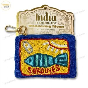 Handmade in India Sardine Fish Zip Beaded Pouch Wandering Moon New